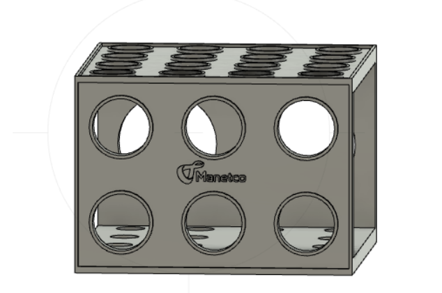 CAD file of test tubes rack (adapted to tubes of 0.5ml, 1.5ml, 10ml, 15ml and 50ml)